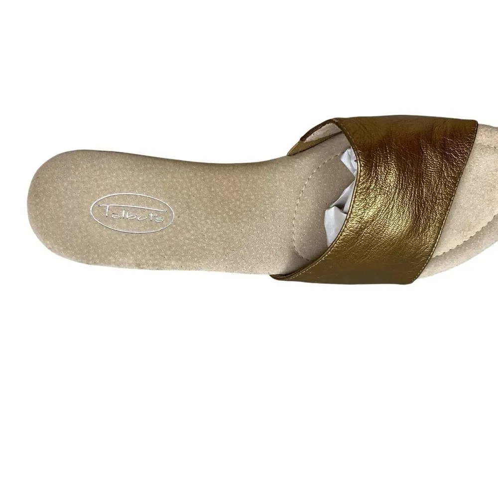 Talbots Womens Wedge Sandals Mule Leather Gold Bronze Cushioned Footbed Sz 8.5AA